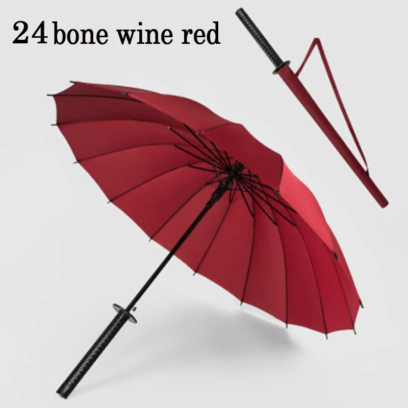 24 Bone wine red Японский самурайский меч длинная ручка зонтик солнцезащитный водонепроницаемый Зонт Полуавтоматический зонт 8-24K Сильный ветрозащитный umbзон - Цвет: 24 Bone wine red