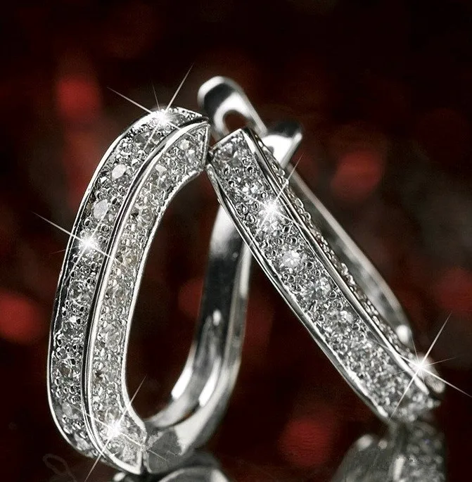 

1 Pair Classic Round White Zircon Hoop Earrings Fashion Simple Female Rhinestone Earring Party Wedding Decoration Jewelry