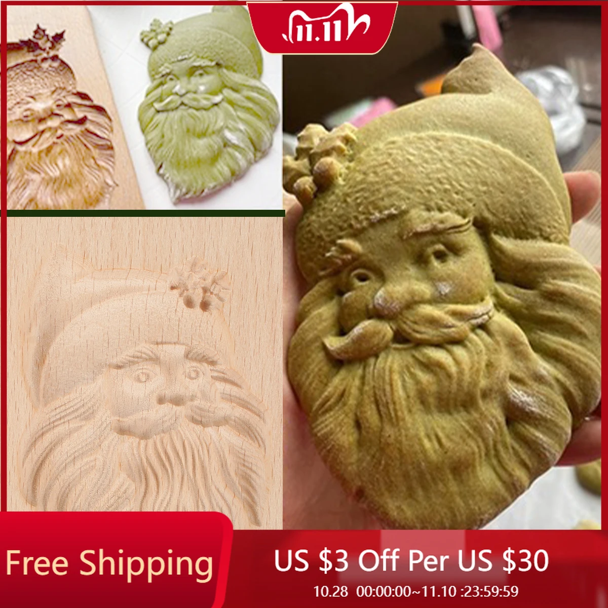 

Santa Cookie Mold Cutter Wooden Gingerbread Mold Press 3D Cake Embossing Baking Mold Tools Biscuit Provance Cookie Xmas utensil