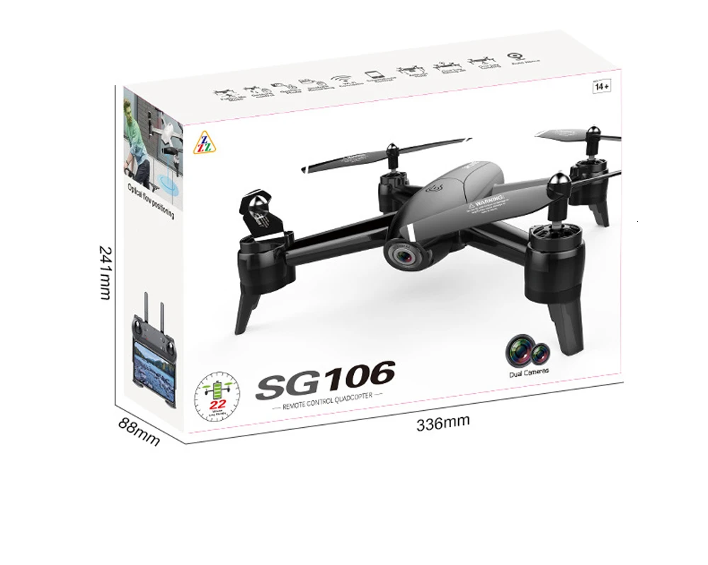 Sg106 Радиоуправляемый Дрон 4k оптический поток 1080p Hd Двойная камера Wifi Fpv в режиме реального времени воздушная видео Радиоуправляемый квадрокоптер Вертолет Vs S20 E58 Xs816