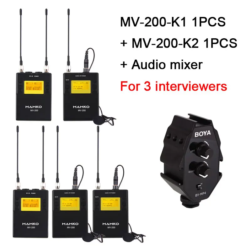 For 3 interviewers MAMKOMV-200 UHF беспроводной микрофон система для камеры iphone Смартфон интервью видео петличный нагрудный микрофон для Canon Nikon DSLR - Цвет: For 3 interviewers