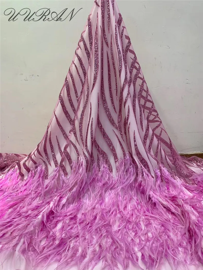 

Горячая Распродажа французское Сетчатое кружево 5 ярдов/Лот, перо, блестки, кружевная ткань, высокое качество, африканская бриллиант для нев...