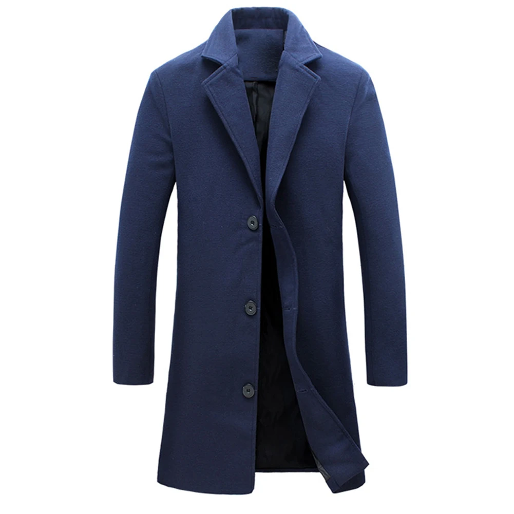 

Men Winter Lapel Collar Woolen Single-breasted Pockets Plus Size Trench Coat