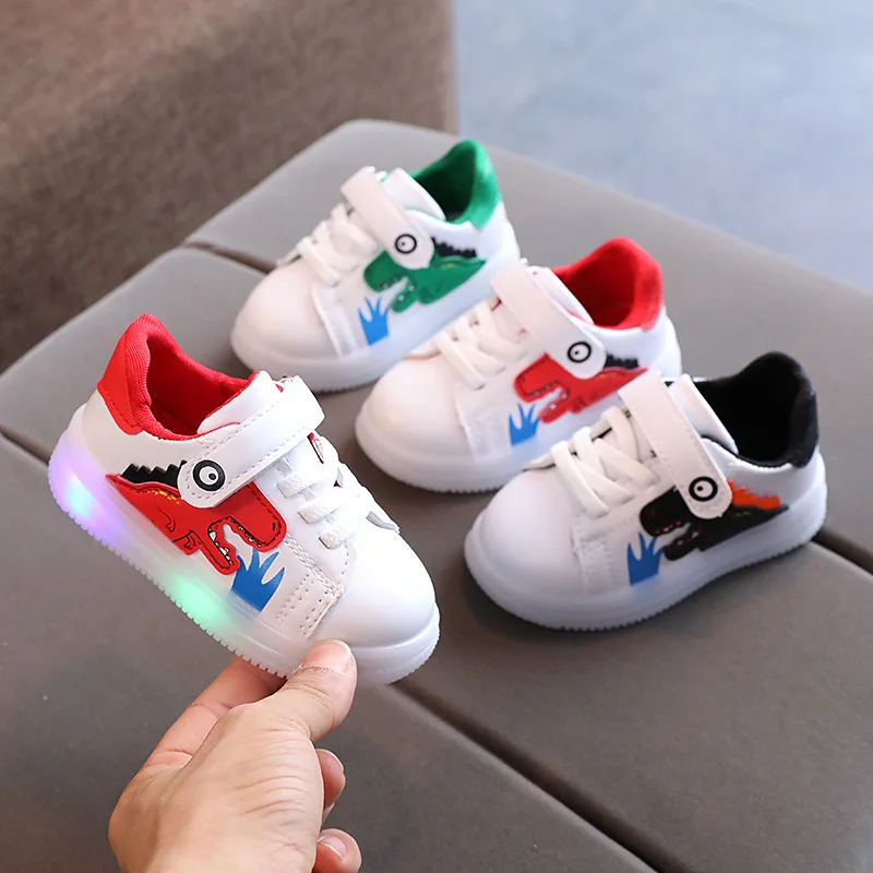Cartoon Dinosaur Patter 1 To 3 Years Old Shoes for Boys Childhood Toddler Baby Shoes Kids Luminous Light Up Sneaker Boy E07281