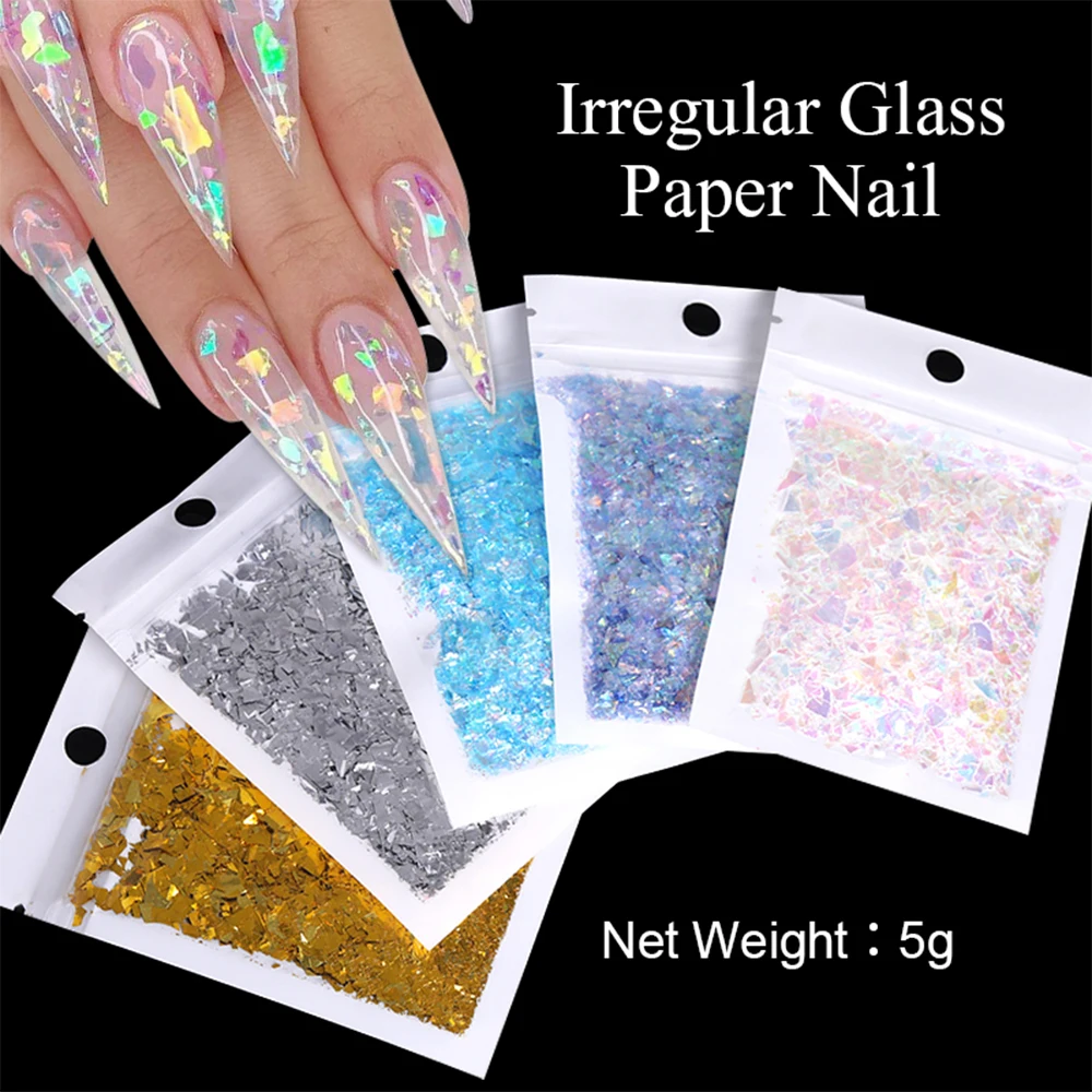 

5g Holographics Irregular Candy Glass Paper Flakies Sequins Colorful Quadrangle Nail Power Paillette Nail Art Decoration Design