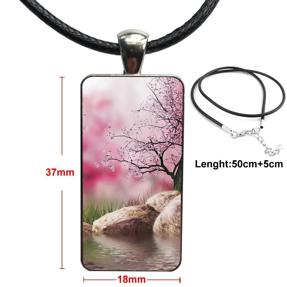 

For Women Kids Brand Steel Color Jewelry Fashion Statement Necklace Glass Necklaces Pendants Japan Sakura Cherry Pink