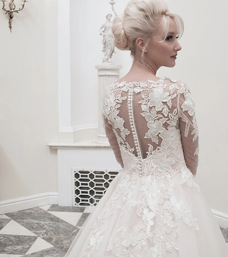 Фото Vestido de novia de manga larga con apliques, traje de novia corto personalizado, barato №3
