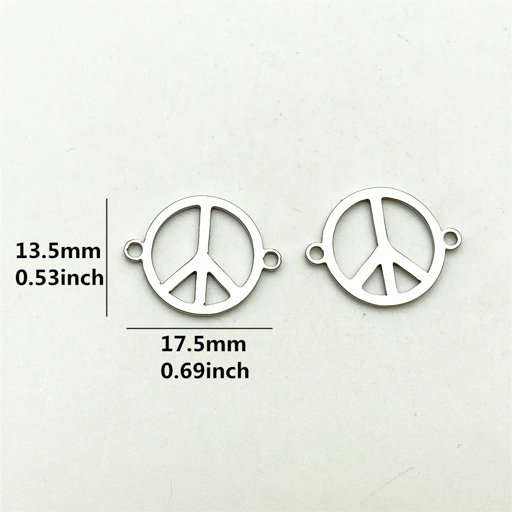 

6PCS 13*17mm 100% Stainless Steel Peace Sign Connector For Jewelry Diy Making Handmade Double Pattern Peaceful Charm Pendant