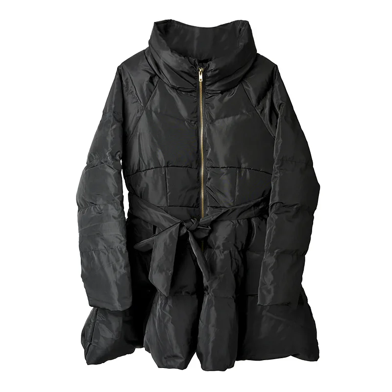 

YourSeason 2021 Winter New S 2XL A Line Ladies Turtleneck Coats Solid Color Zippers Women Fashion Warm Bandage Parkas