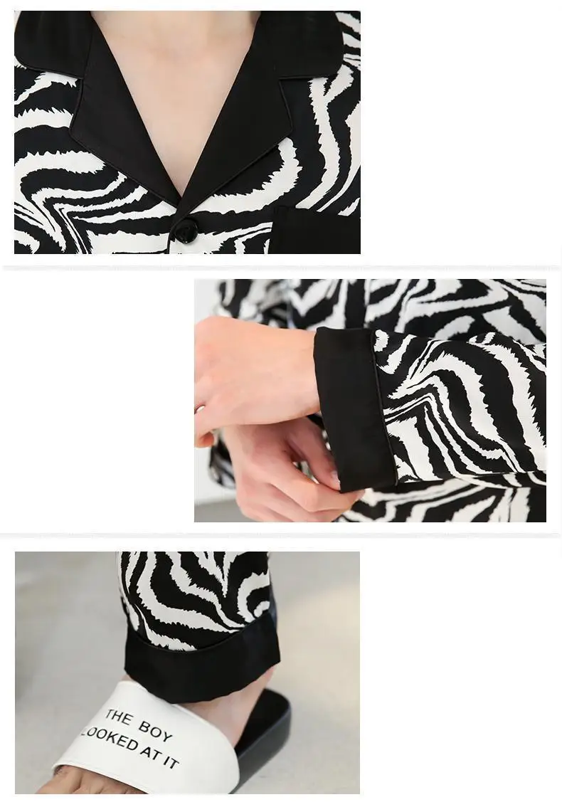 

Sleepwear Print Leopard 2PCS Pajamas Suit Sexy Lovers' Pyjamas Spring Summer New Nightwear Satin Home Clothing Casual Nightgown