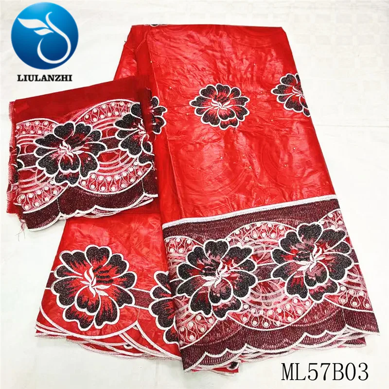

LIULANZHI Африканский базин красный кружевной материал 2019 Новое Поступление Вышивка базин богатая ткань для платья парчовый богатый нигерийск...