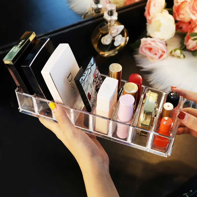 

8 Grids Clear Makeup Organizer Acrylic Lipstick Powder Beauty Egg Cosmetic Mask Storage Desktop Case Decoration Big Size Modern