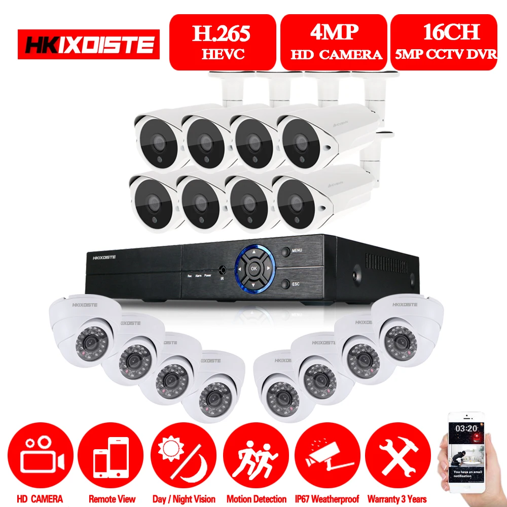 HKIXDISTE система безопасности камеры 5MP 16 каналов HDMI 1080P 5MP 4MP AHD DVR NVR телефон вид купольная камера видеонаблюдения Система 4 ТБ HD