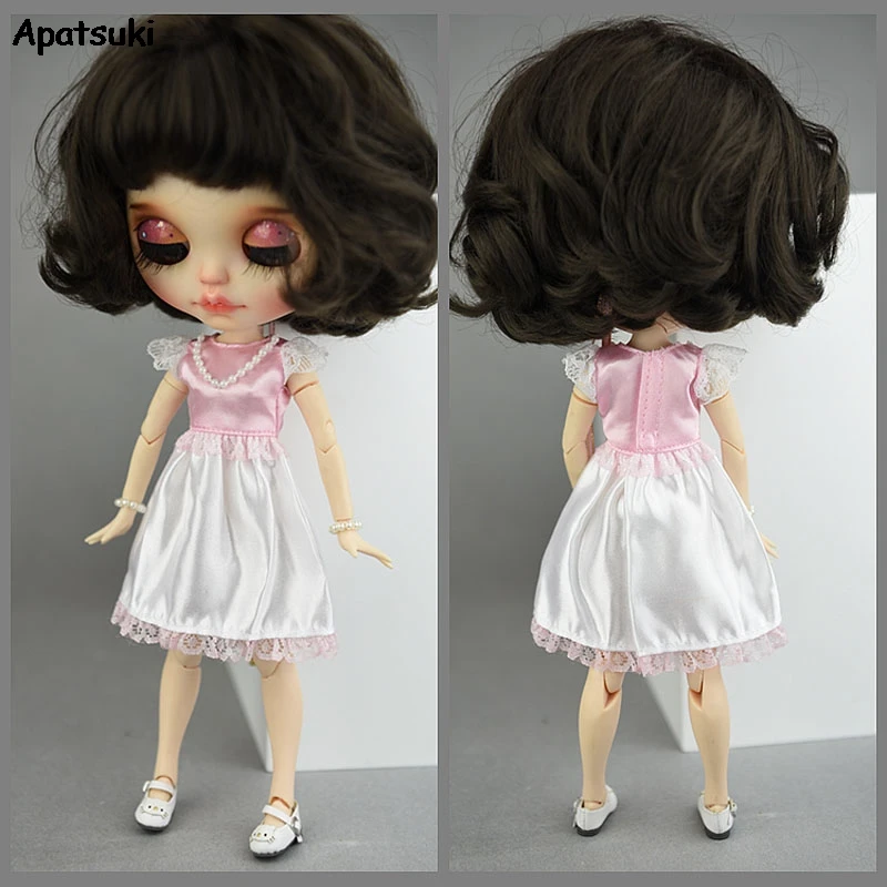 Розовое Кружевное короткое Кукольное платье ручной работы для Blythe doll наряды