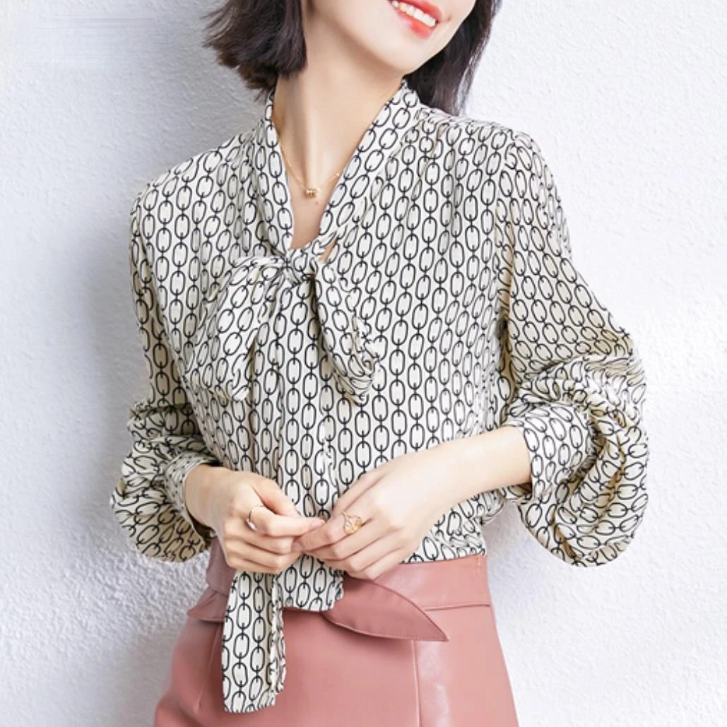 

spring style Floral Gentle Hot Sweet Retro Women Shirts bow collar Long sleeves loose 2021 New Arrivals Elegance Female Blouses