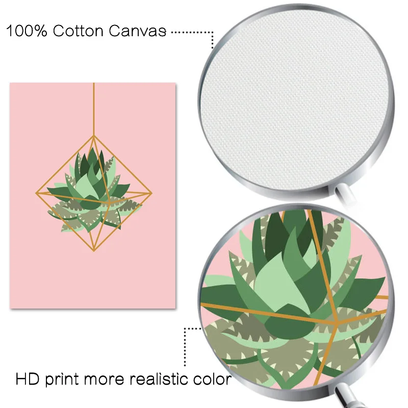 Акварель зеленое растение тропические листья розовый холст плакат настенный