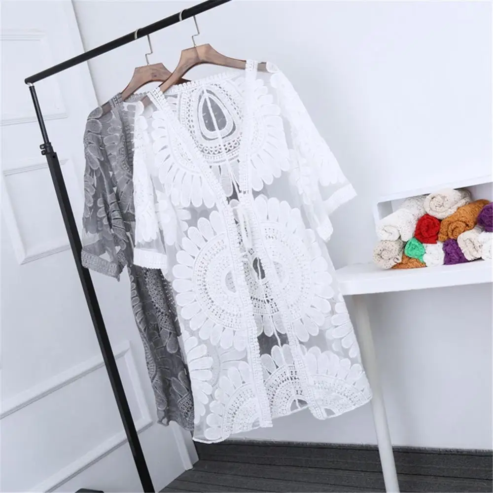 2020 Парео Пляжная накидка Цветочная вышивка бикини купальник женский халат De Plage