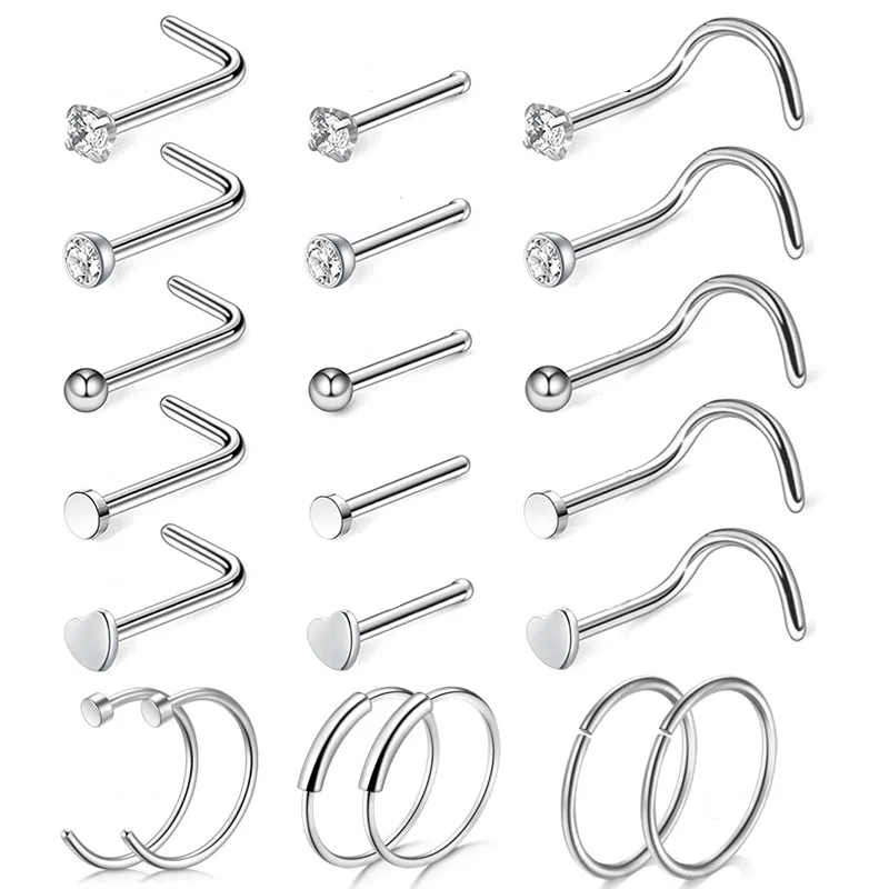 

Nose Nail Rings Studs Assembly 21pcs /set Stainless Steel Medical Nose Ring Body Puncture Piercing Jewelry Accessories