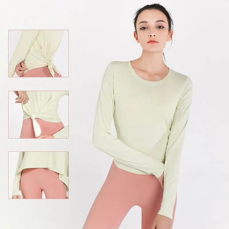 

Женская блузка, новая быстросохнущая однотонная Спортивная футболка, Свободный топ с длинными рукавами для танцев, фитнеса, бега, тренажерн...