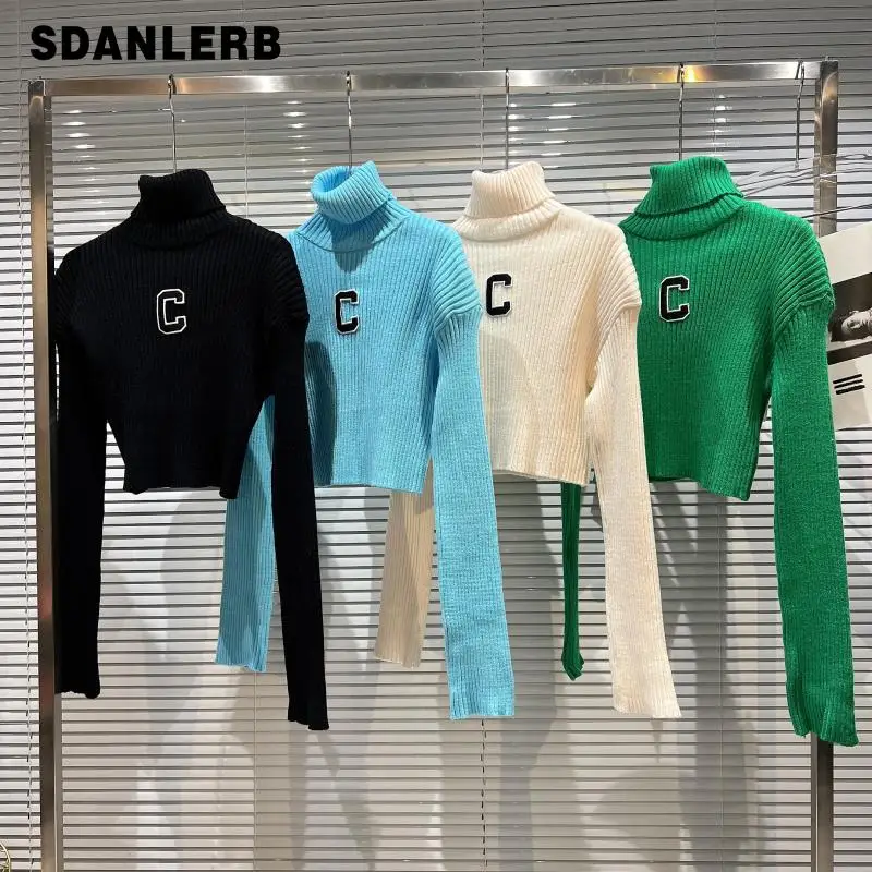 

Женская Удлиненная рубашка, новинка зимы 2021, короткий вязаный свитер с нашивкой и воротником-хомутом на плечах, повседневный Универсальный ...