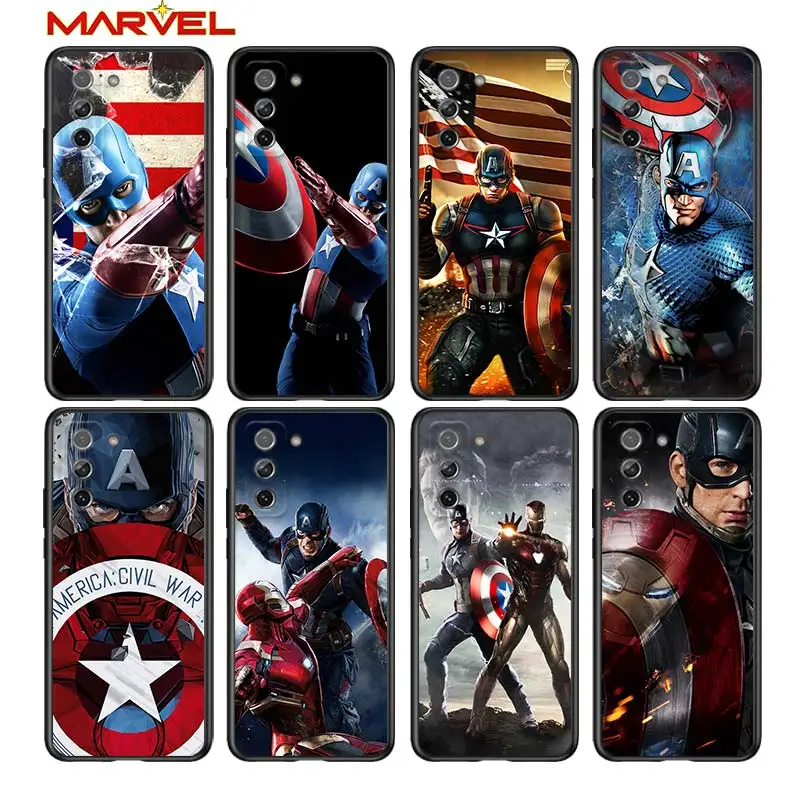 

Captain America Marvel for Samsung Galaxy S21 Ultra Plus Note 20 10 9 8 S10 S9 S8 S7 S6 Edge Plus Black Soft Phone Case