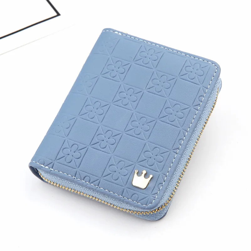 

Women Zipper Short Wallet Small Purse Checked Pattern Crown Tassel Soft Wallets Simple Credit Card Holder Money Coin Mini Bag