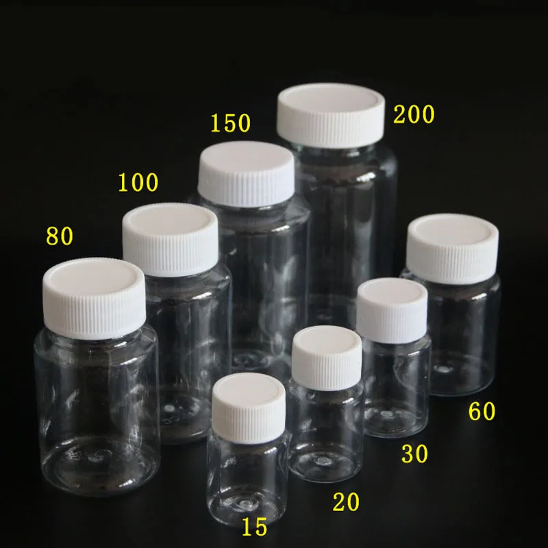 

100PCS Clear Seal Bottle Empty Solid Powder Medicine Pill Vial Container Reagent Packing Bottle Plastic PET 15ml/20ml/30ml/100ml