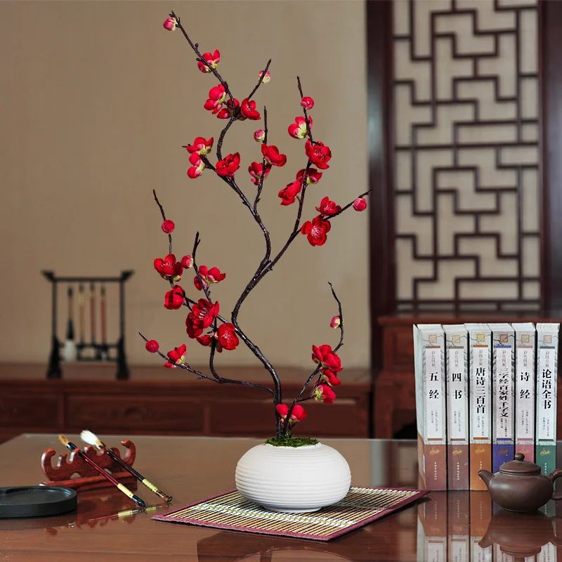Simulation plum blossom indoor tea table flower decoration new Chinese home decoration living room table Zen decoration