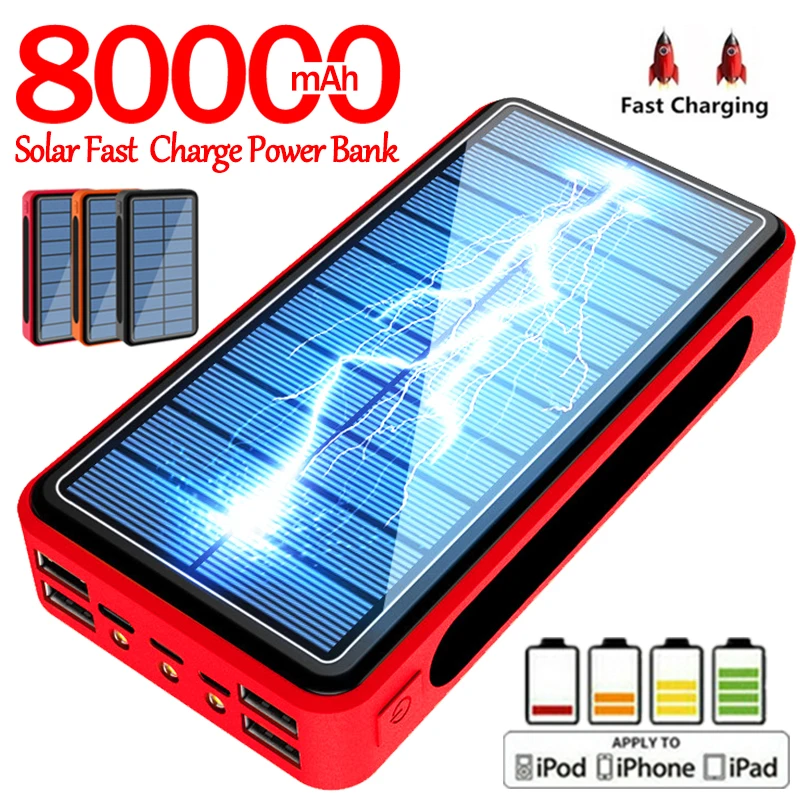 80000mAh Солнечная батарея Портативное зарядное устройство для путешествий 4 USB