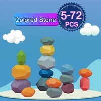 wood rainbow balancing stacked stones toys colored gems wooden rocks nordic baby building block montessori toys for children