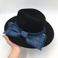 fedora hats for women autumn winter cowboy bow jazz black 100 wool top hat flat top big wide brim cap female windproof new 2021