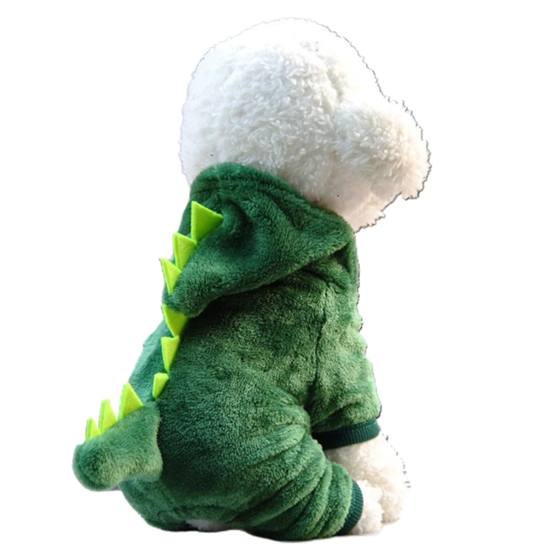 

Pet Clothes Cat Funny Dinosaur Costume Hooded Plush Cat Winter Warm Coat For Kitten And Kitten Puppy Dog Green Clothes