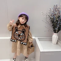 autumn girls corduroy dress shawl cartoon knitted vest coffee color long sleeved corduroy skirt two piece skirt