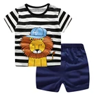 Одежда для маленьких мальчиков с рисунком короля льва хлопковая футболка в полоску + шорты Повседневная одежда для мальчиков из 2 предметов комплект модной летней одежды DS19