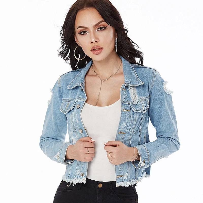 

Autumn Crop Denim Jacket Women Long Sleeve Boyfriend Style Casual Jean Jacket Lady Vintage Button Crop Top Coat