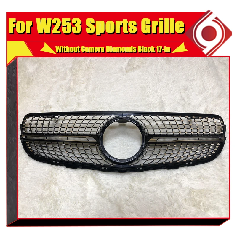 Для Mercedes Diamond Grill Grills ABS Silver подходит для W253 C253 X253 GLC Class Sports Bumper без камеры Add on Style 17- |