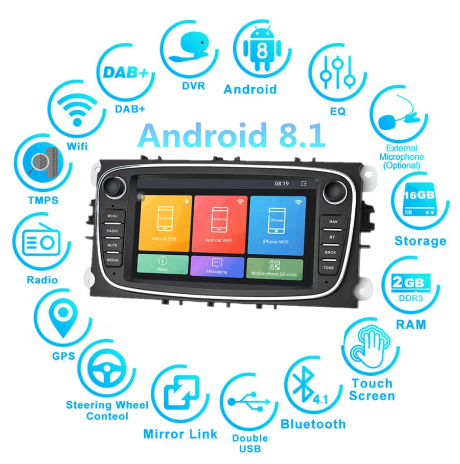Автомобильная стереосистема с GPS Wi-Fi 7 &quotAndroid 8 1 ОЗУ 2 Гб ПЗУ 16 ГБ для Ford S-Max (2008-2011)
