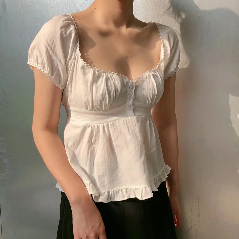 Блузка женская с квадратным вырезом из мягкого хлопка