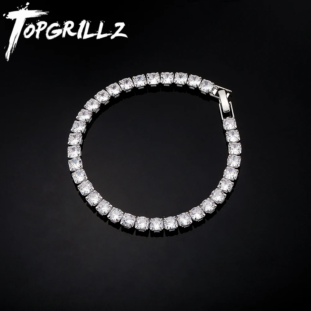 

TOPGRILLZ 3/4/5MM Micro Tennis Bracelet with New Fold Over Clasp Hip Hop Bling Iced Out Cubic Zirconia Jewelry Gift For Men