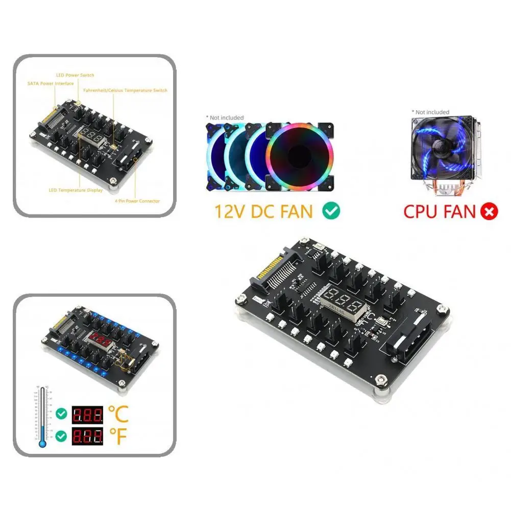 

Indeformable Compact 3/4Pin PWM Fan Hub Controller Computer Accessories