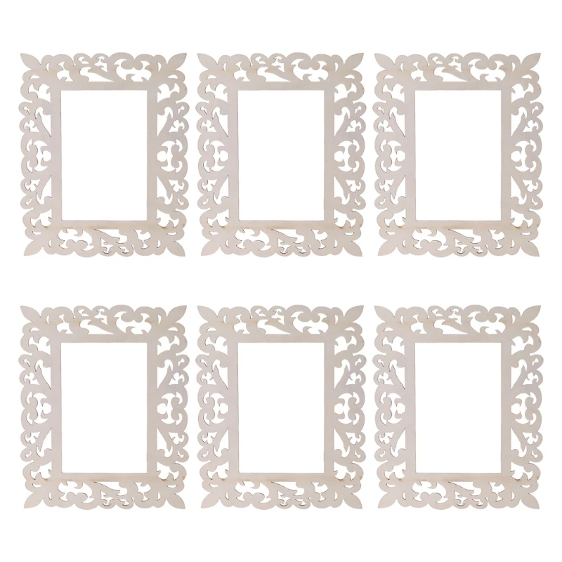 

2021 New 6 Pcs Wooden Tags Pendants Hollow Out Window Grilles Ornaments Embellishments for DIY Art Craft Projects Birthday Party