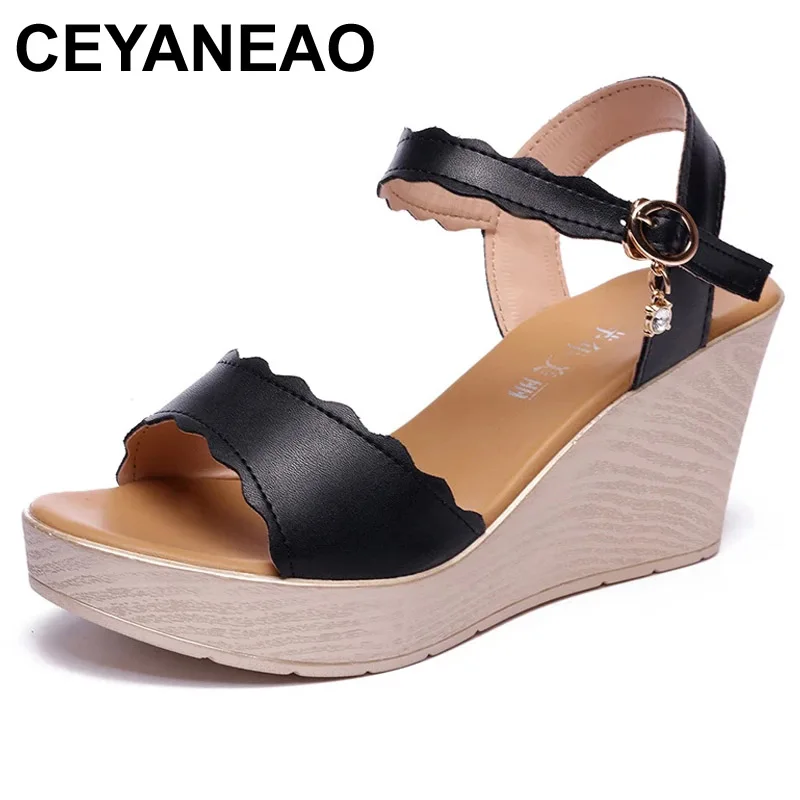 

Женские босоножки CEYANEAOSummer, новинка 2022, босоножки из спилка на платформе, женская обувь на высоком каблуке и танкетке, большие размеры 41 42 43