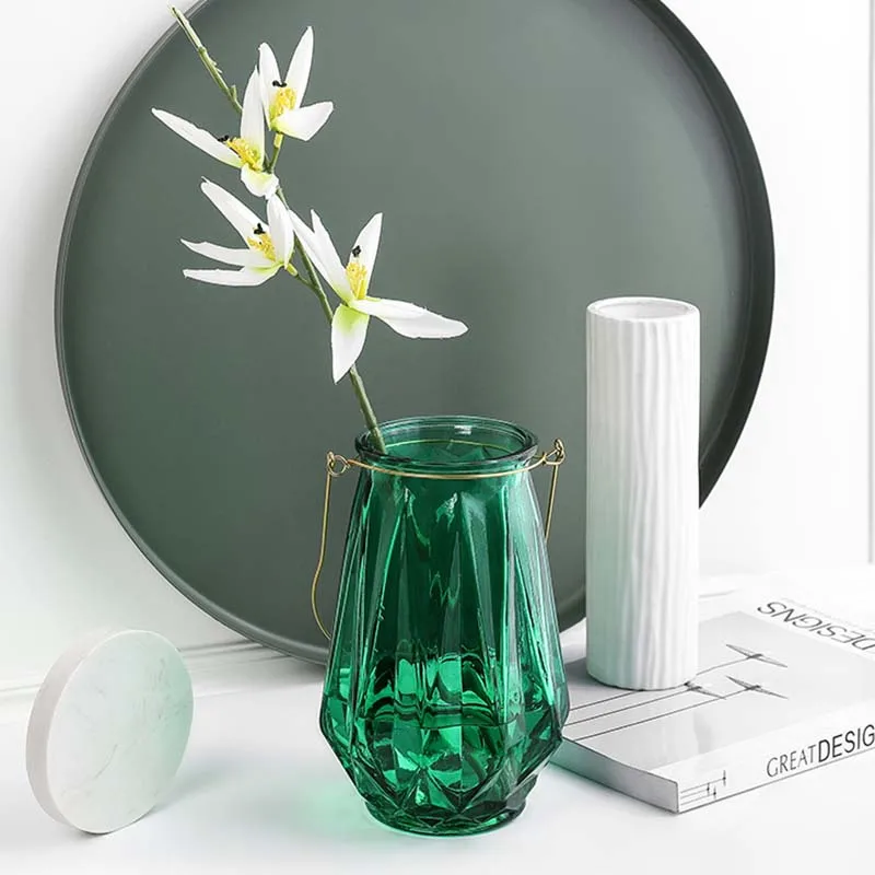 Прозрачная стеклянная ваза в скандинавском стиле с ромбом оригами для