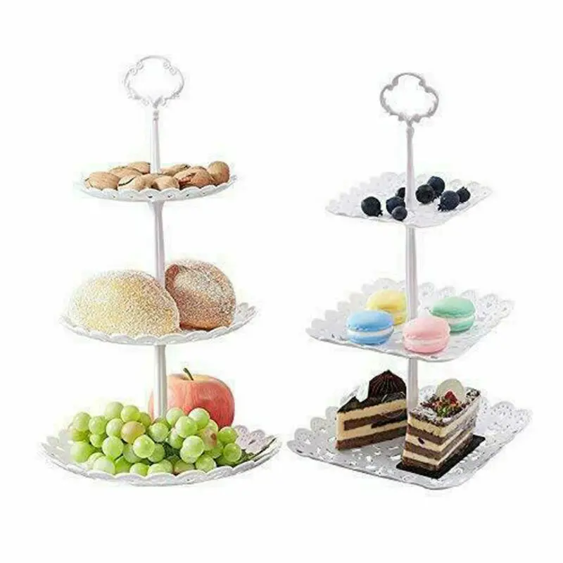 

3 Tier Cake Stand Cupcake Food Afternoon Tea Wedding Plates Birthday Party Plastic Three Layer Cake Rack Storage Tray