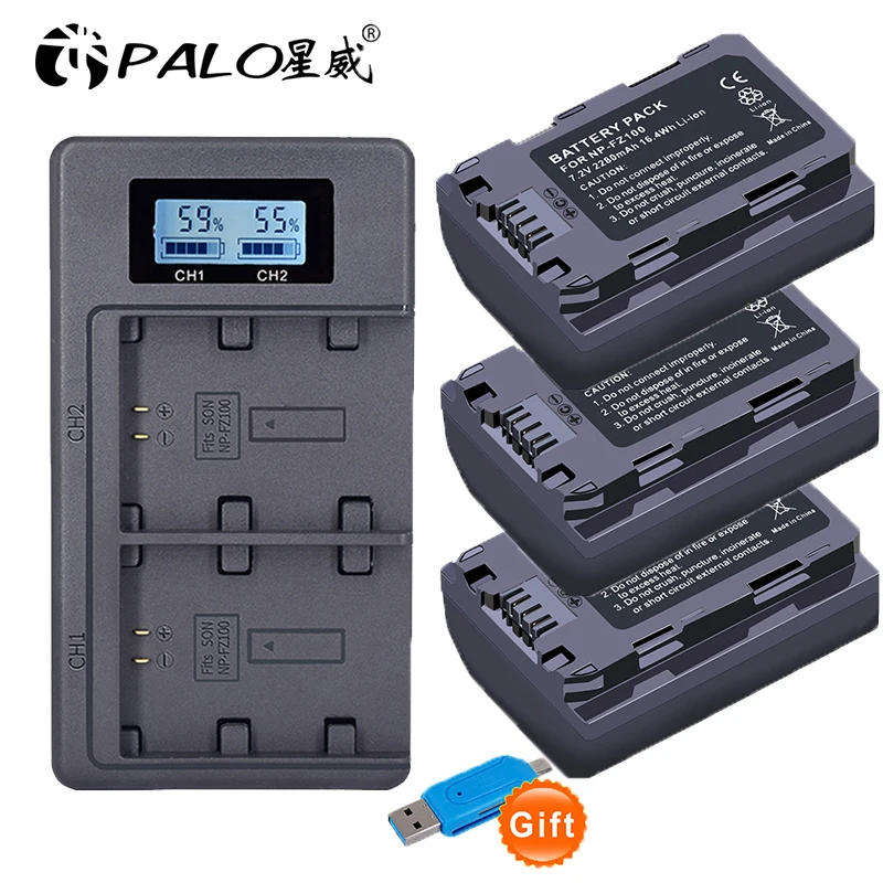 PALO 100% оригинал NP-FZ100 NPFZ100 NP FZ100 батарея + LCD двойное USB зарядное устройство для Sony BC-QZ1