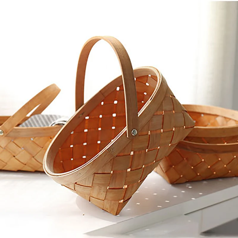 Ручной ротанг контейнер для хранения корзина деревянная с ручкой | Дом и сад