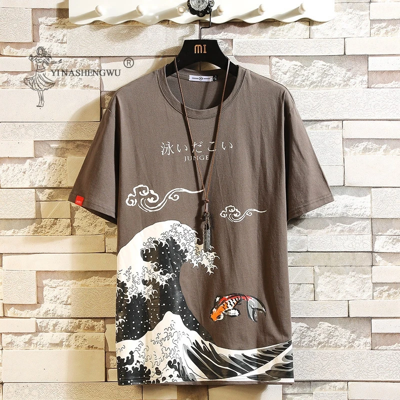 

Japanese Style Kimonos Men Casual Printed Oversized Short-Sleeved T-shirt Summer Harajuku Yukata Japan Male Shirts Asian Costume