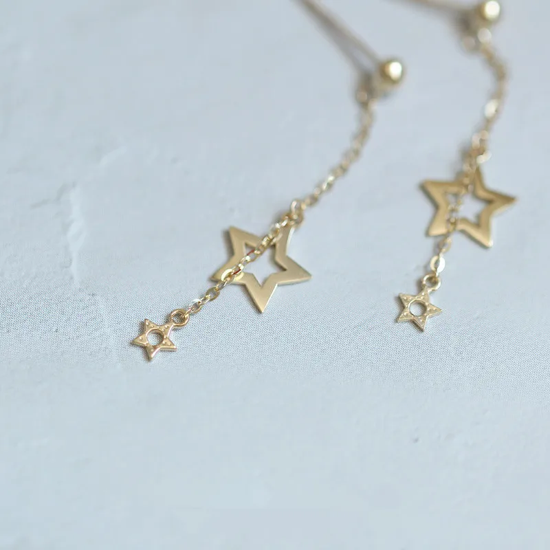 2020 Новое поступление 9K твердые золотые двухсторонние Висячие серьги-гвоздики с