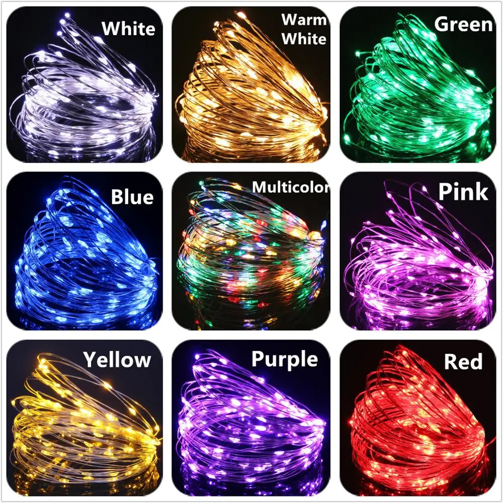 Светодиодная лента RGB, водонепроницаемая, 5 В, USB, светодиодный фонарь 20 м, 10 м, 5 м, 2 м, серебристый провод, сказочный светодиодный, Рождественское украшение, уличная Праздничная лента