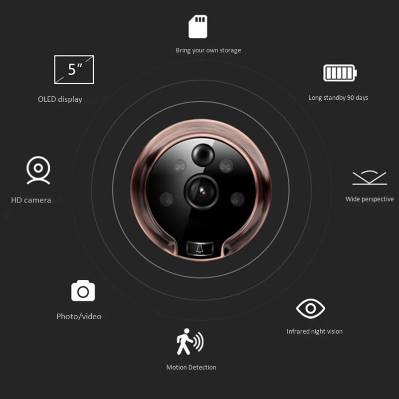 

5 Inches 720P Doorbell Viewer Digital Door Peephole Viewer Camera Door Eye Video Record Wide Angle 160